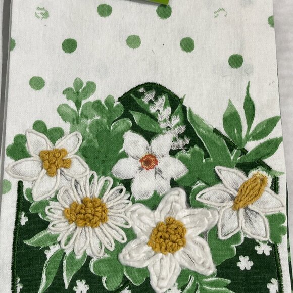 Storehouse Kitchen Towels St Patricks Green Mixed‎ Floral Polka Dot Embroidered - Picture 3 of 7